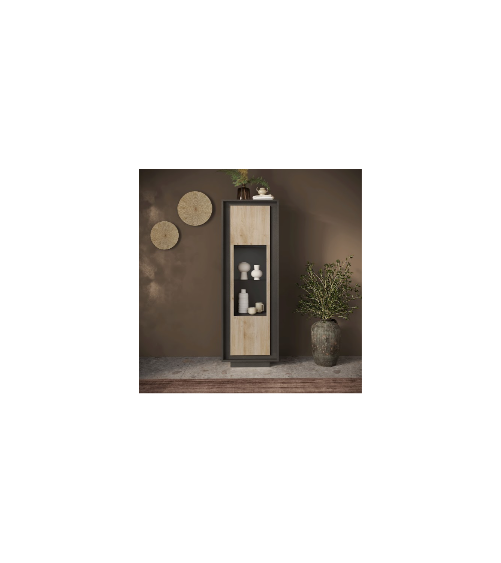 Vitrine sky 1 porte – Finition Mercure / Anthracite